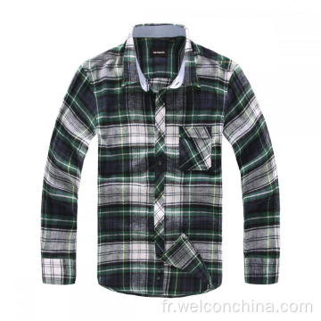 Slim Fit Cotton Green Color Plaid Men&#39;s Shirt